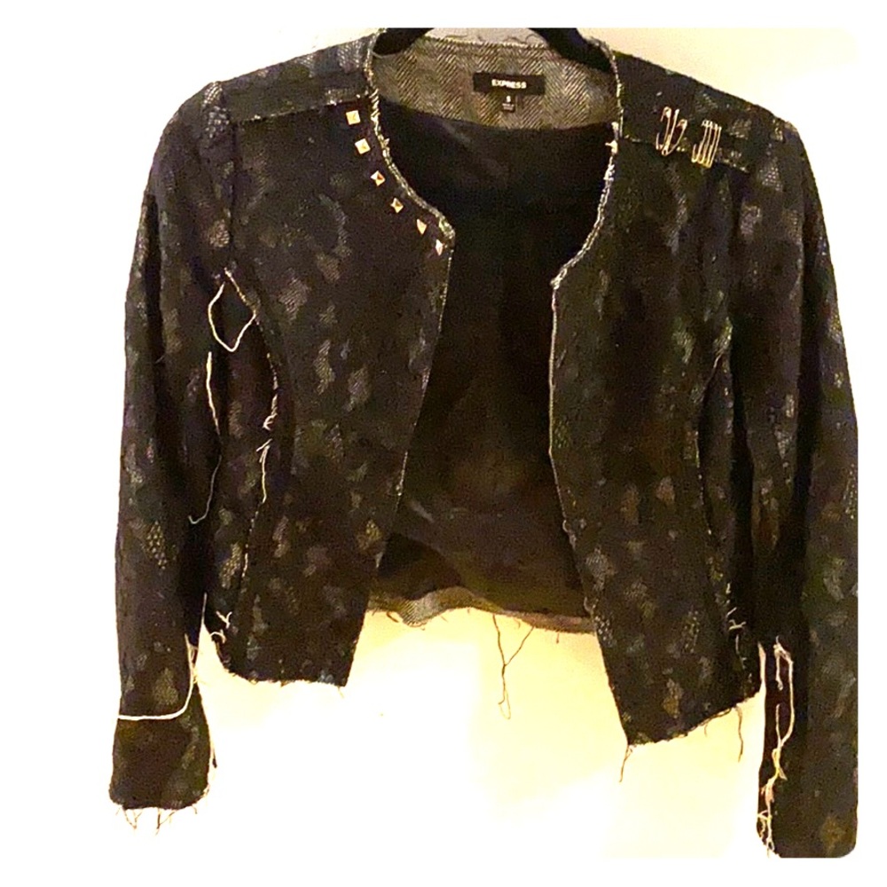 Express Size S Black Studded Distressed Blazer